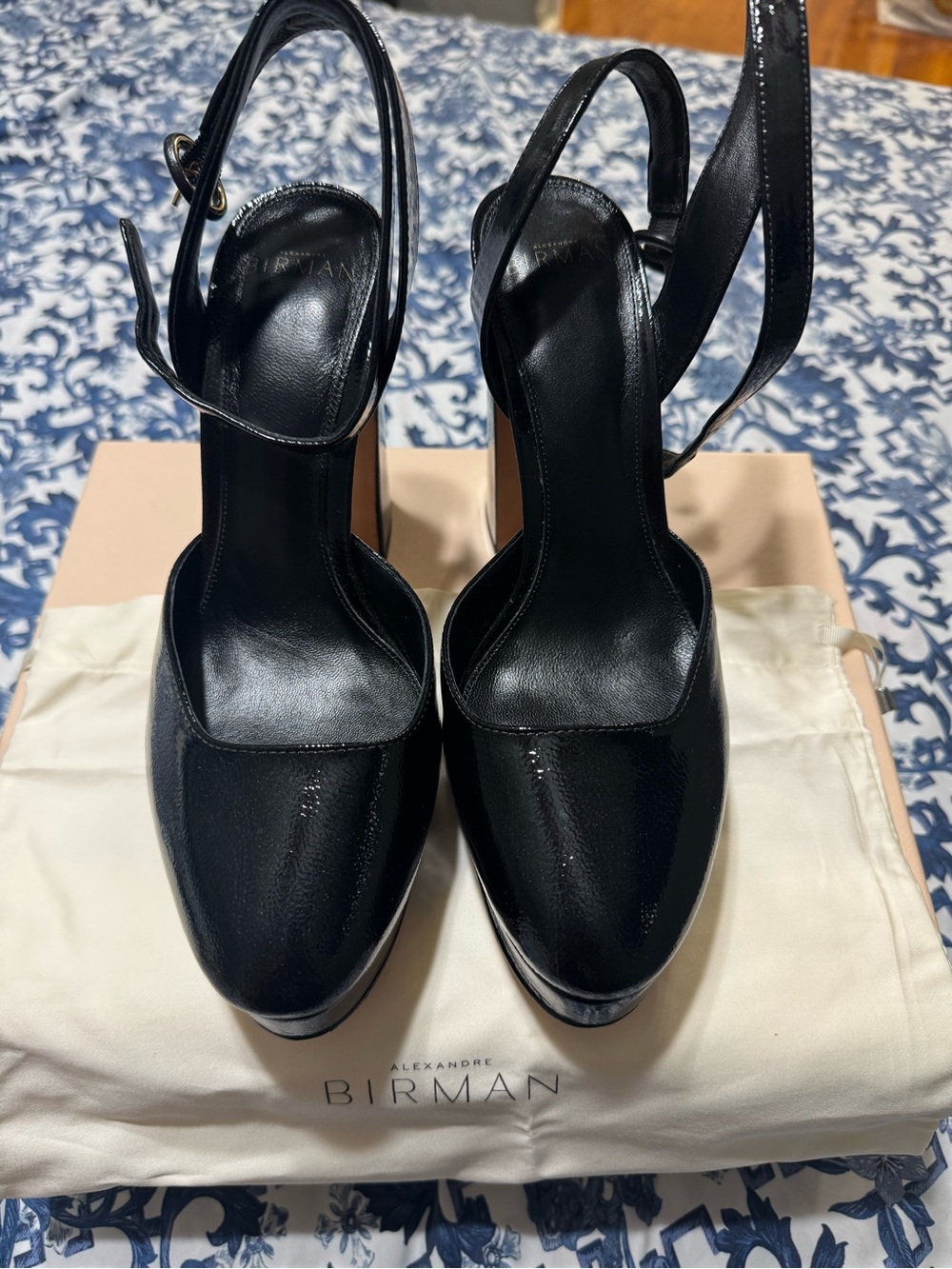 Alexandre Birman Black Patent Leather Slingback Platform Pumps